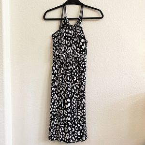 Nanette Lepore Black White Leopard Sleeveless Sun Dress‎ Size 2 Side Zip